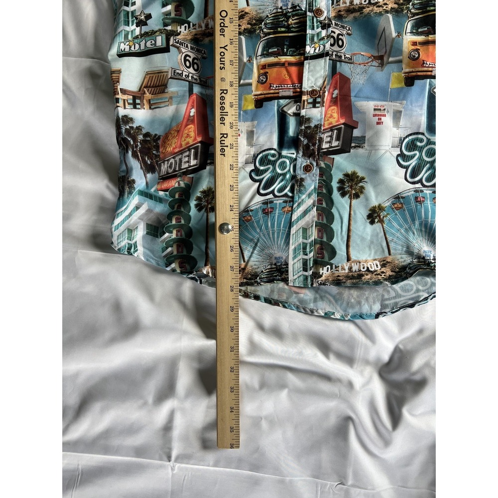Eighth Avenue Shirt Mens XL Good Vibes California Print Short Sleeve Button Up - Picture 9 of 12